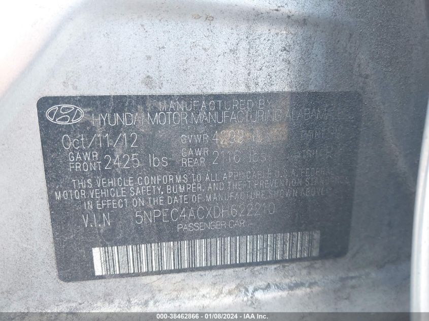 2013 HYUNDAI SONATA LIMITED - 5NPEC4ACXDH622210