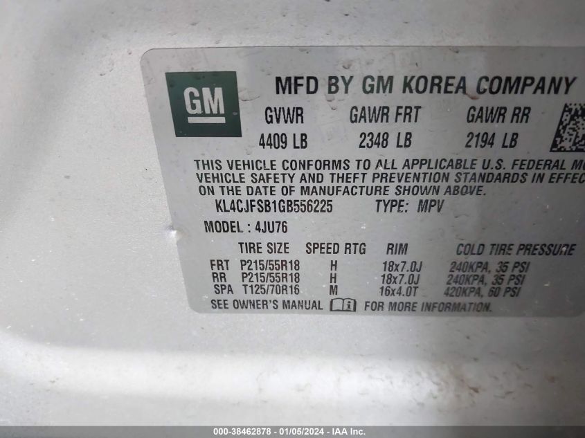 KL4CJFSB1GB556225 2016 BUICK ENCORE, photo no. 9