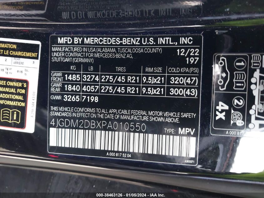 2023 MERCEDES-BENZ EQS 450 SUV - 4JGDM2DBXPA010550