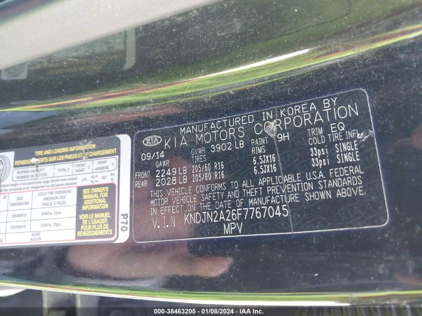 2015 KIA SOUL - KNDJN2A26F7767045