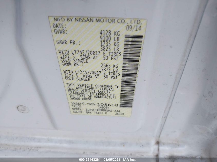 2014 NISSAN NV CARGO NV2500 HD SV V6 - 1N6BF0LY4EN108668
