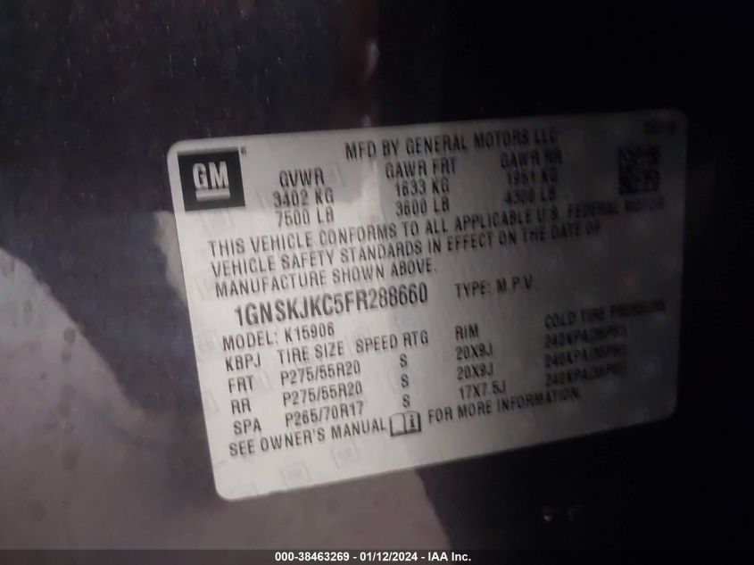 2015 CHEVROLET SUBURBAN 1500 LT - 1GNSKJKC5FR288660