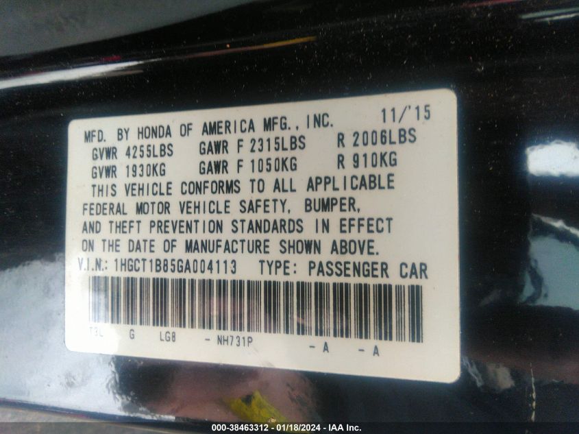 2016 HONDA ACCORD EXL - 1HGCT1B85GA004113