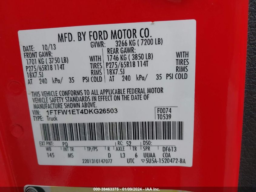 2013 FORD F-150 XLT - 1FTFW1ET4DKG26503