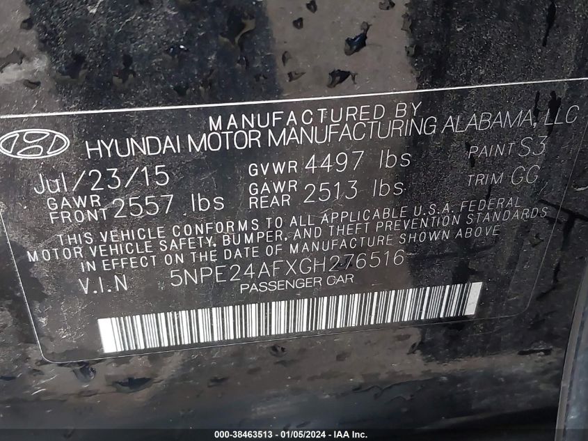 2016 HYUNDAI SONATA SE - 5NPE24AFXGH276516