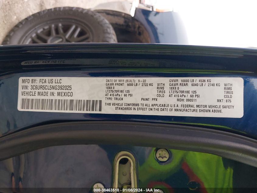 2022 RAM 2500 TRADESMAN - 3C6UR5CL5NG392025