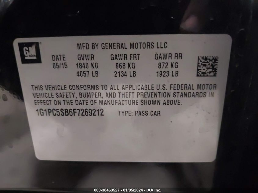 2015 CHEVROLET CRUZE LT - 1G1PC5SB6F7269212