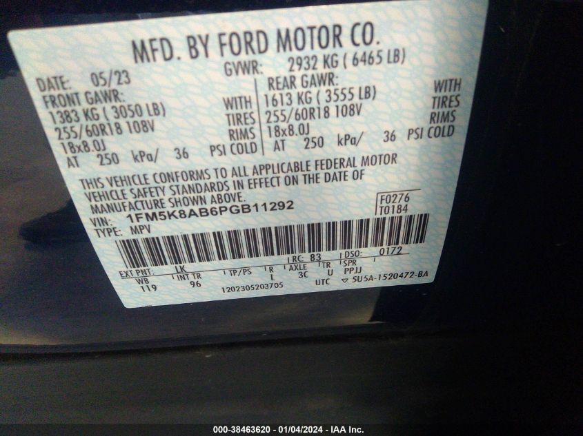2023 FORD POLICE INTERCEPTOR UTILITY - 1FM5K8AB6PGB11292