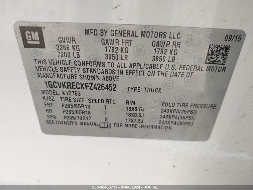 2015 CHEVROLET SILVERADO 1500 2LT - 1GCVKRECXFZ426452