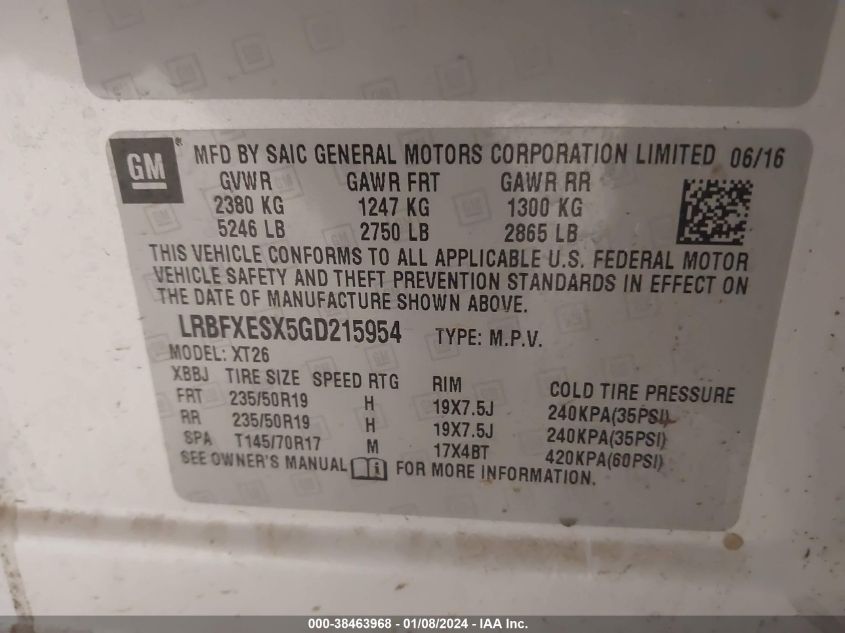 2016 BUICK ENVISION PREMIUM - LRBFXESX5GD215954
