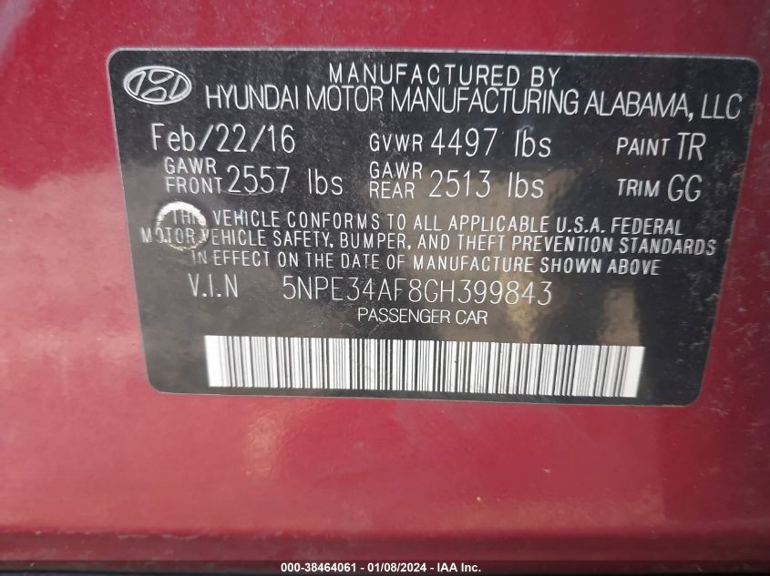 2016 HYUNDAI SONATA SPORT - 5NPE34AF8GH399843