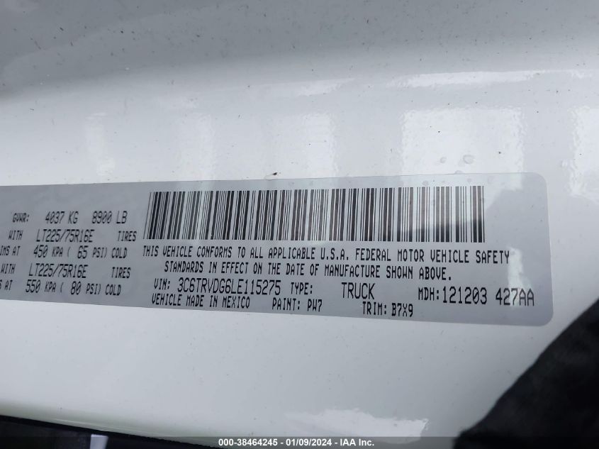 2020 RAM PROMASTER 2500 2500 HIGH 3C6TRVDG6LE115275