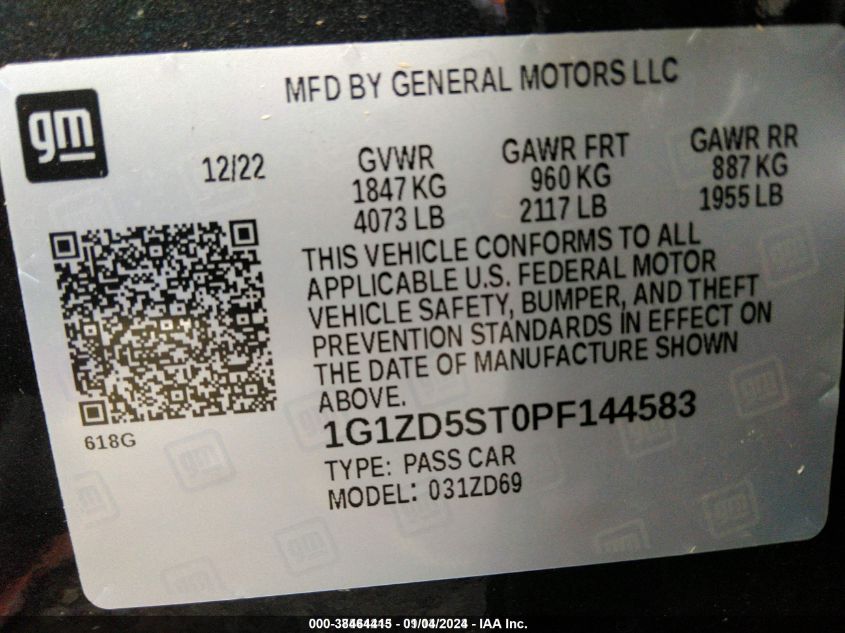 2023 CHEVROLET MALIBU FWD 1LT - 1G1ZD5ST0PF144583