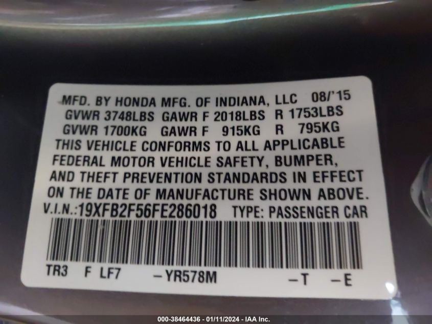 2015 HONDA CIVIC LX - 19XFB2F56FE286018