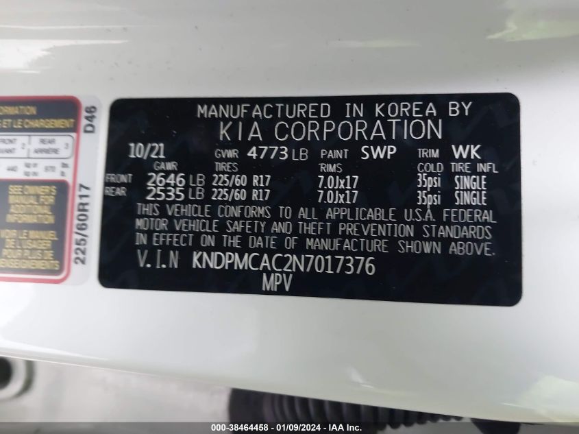 2022 KIA SPORTAGE LX - KNDPMCAC2N7017376