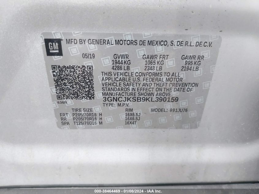 2019 CHEVROLET TRAX LS - 3GNCJKSB9KL390159