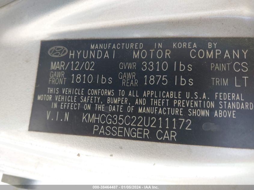 KMHCG35C22U211172 | 2002 HYUNDAI ACCENT