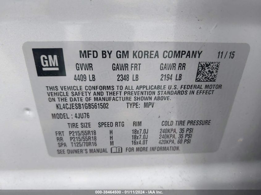2016 BUICK ENCORE - KL4CJESB1GB561502