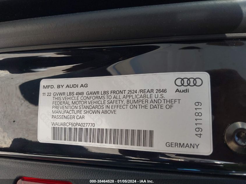 2023 AUDI A5 SPORTBACK PREMIUM 40 TFSI QUATTRO S TRONIC - WAUABCF50PA027770
