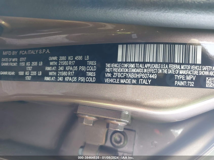 VIN ZFBCFYAB0HP607449 2017 FIAT 500X POP