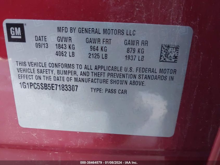 2014 CHEVROLET CRUZE LT - 1G1PC5SB5E7183307