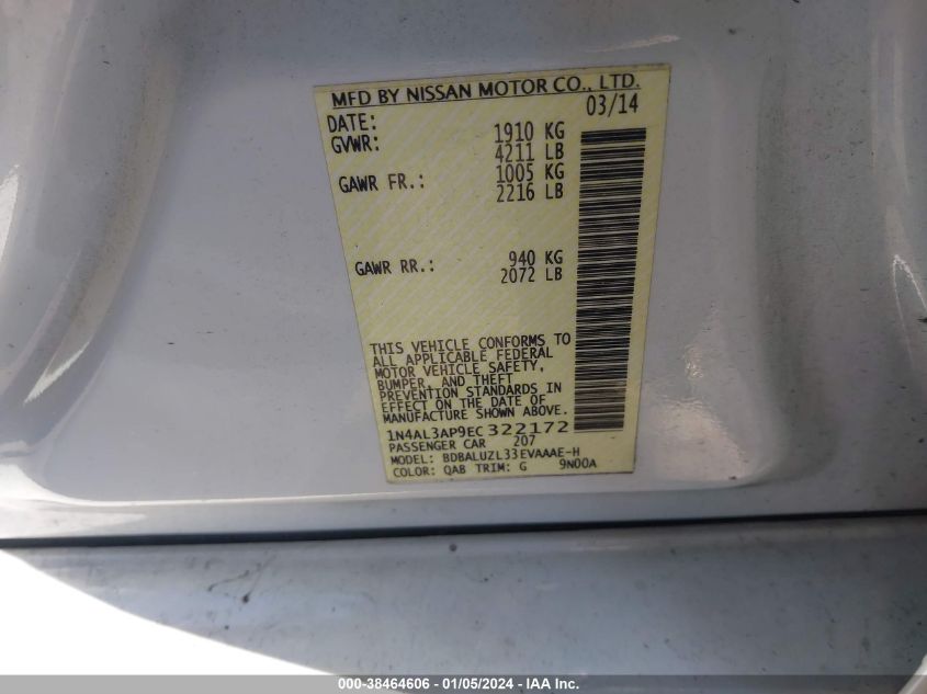 2014 NISSAN ALTIMA 2.5 SV - 1N4AL3AP9EC322172