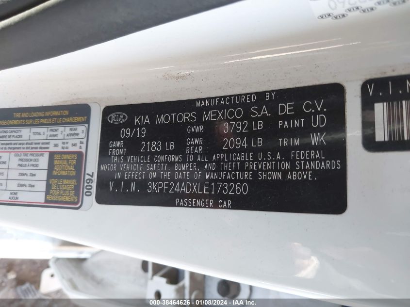 2020 KIA FORTE FE/LXS - 3KPF24ADXLE173260