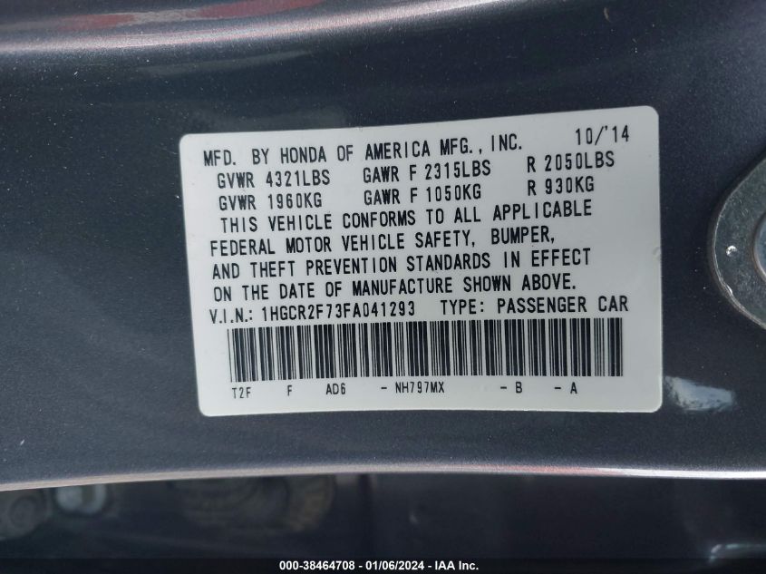 2015 HONDA ACCORD EX - 1HGCR2F73FA041293