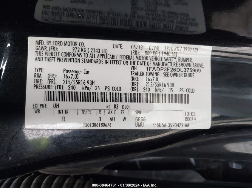 2013 FORD FOCUS SE - 1FADP3F26DL375909