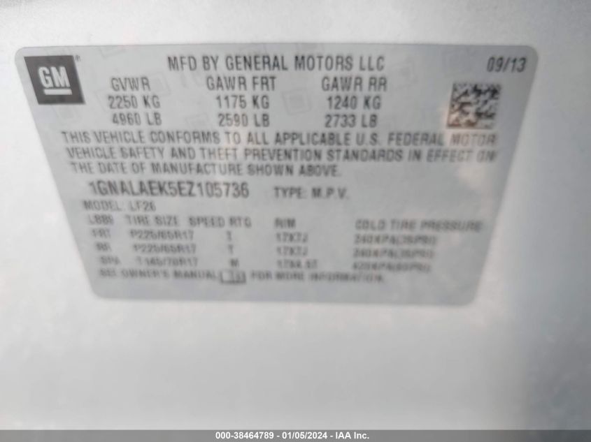 2014 CHEVROLET EQUINOX LS - 1GNALAEK5EZ105736