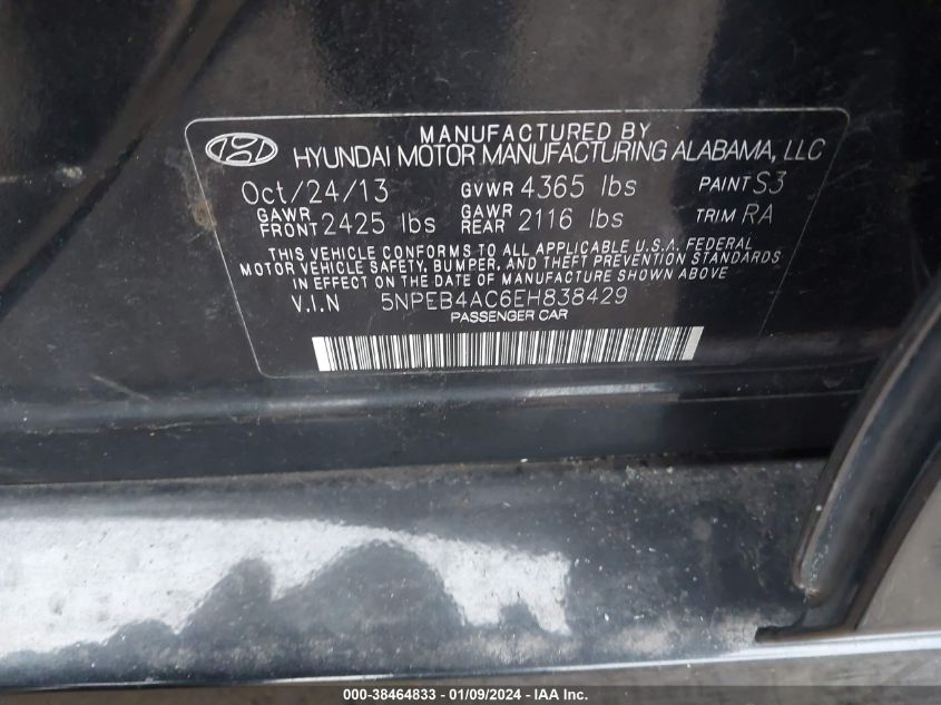 2014 HYUNDAI SONATA GLS - 5NPEB4AC6EH838429