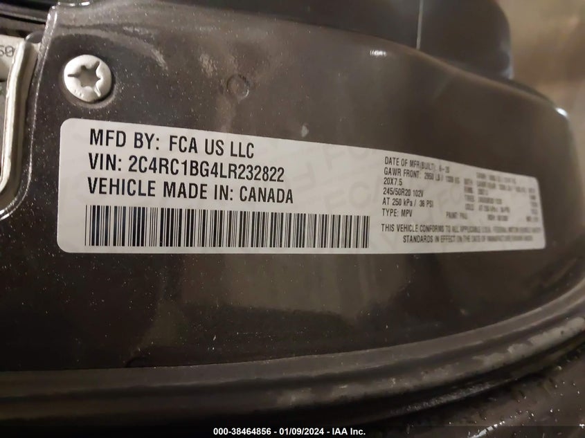 VIN 2C4RC1BG4LR232822 2020 CHRYSLER PACIFICA TOURING L