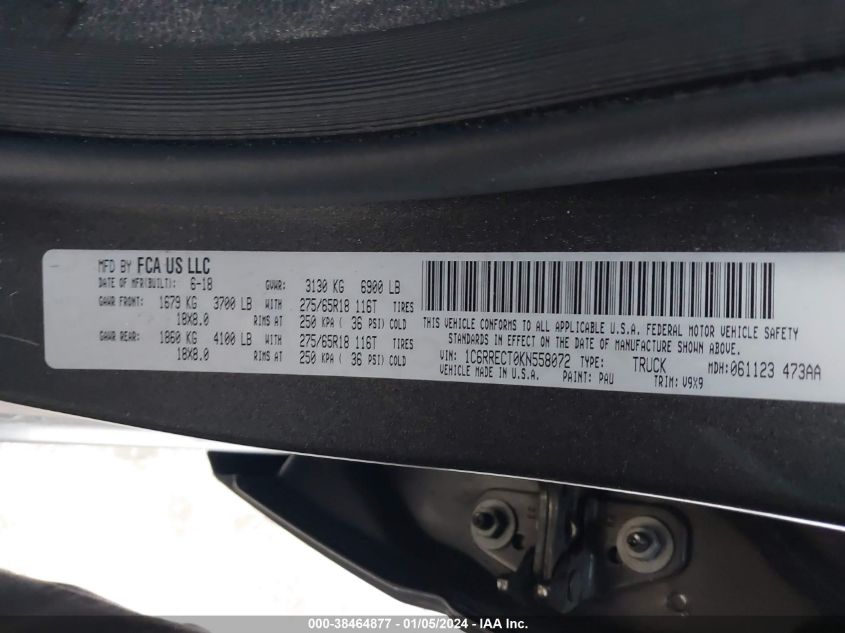 2019 RAM 1500 TRADESMAN - 1C6RRECT0KN558072