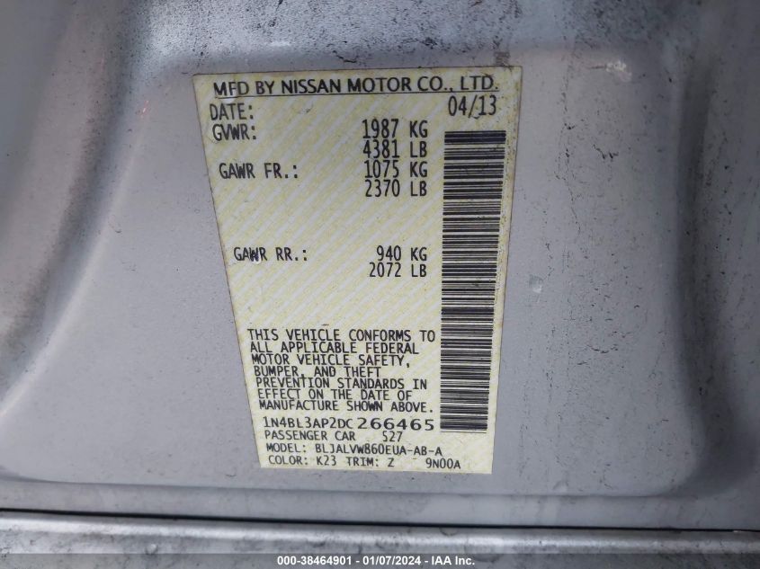 2013 NISSAN ALTIMA 3.5S/3.5SV/3.5SL - 1N4BL3AP2DC266465