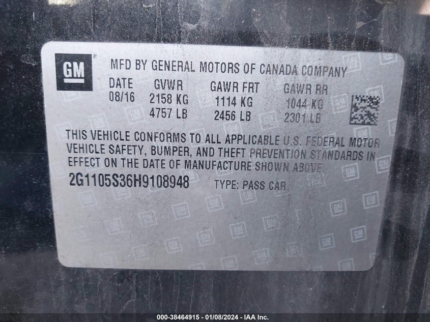 VIN 2G1105S36H9108948 2017 CHEVROLET IMPALA LT