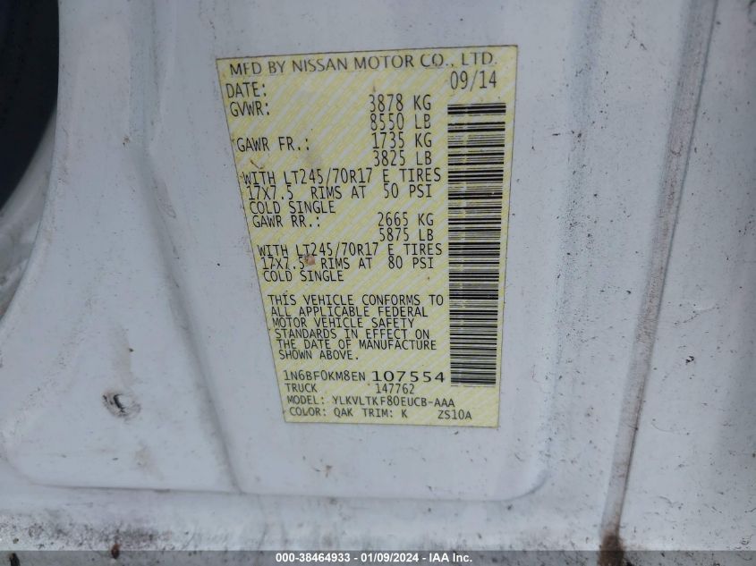 2014 NISSAN NV CARGO NV1500 SV V6 - 1N6BF0KM8EN107554