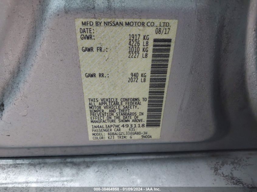 2017 NISSAN ALTIMA 2.5 S - 1N4AL3AP7HC493118