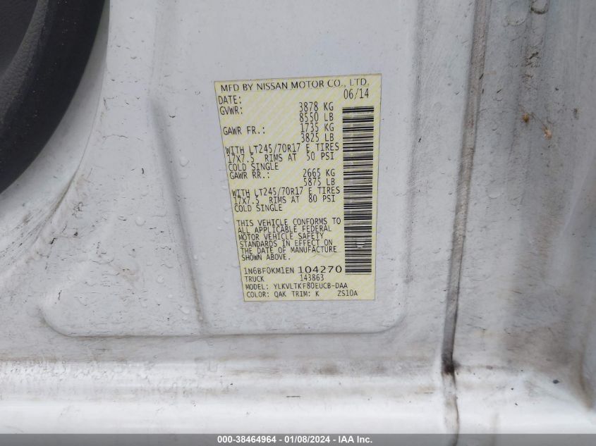 2014 NISSAN NV CARGO NV1500 SV V6 1N6BF0KM1EN104270