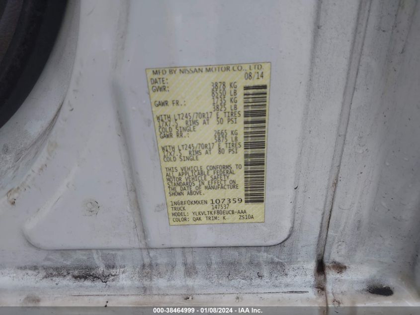 2014 NISSAN NV CARGO NV1500 SV V6 - 1N6BF0KMXEN107359
