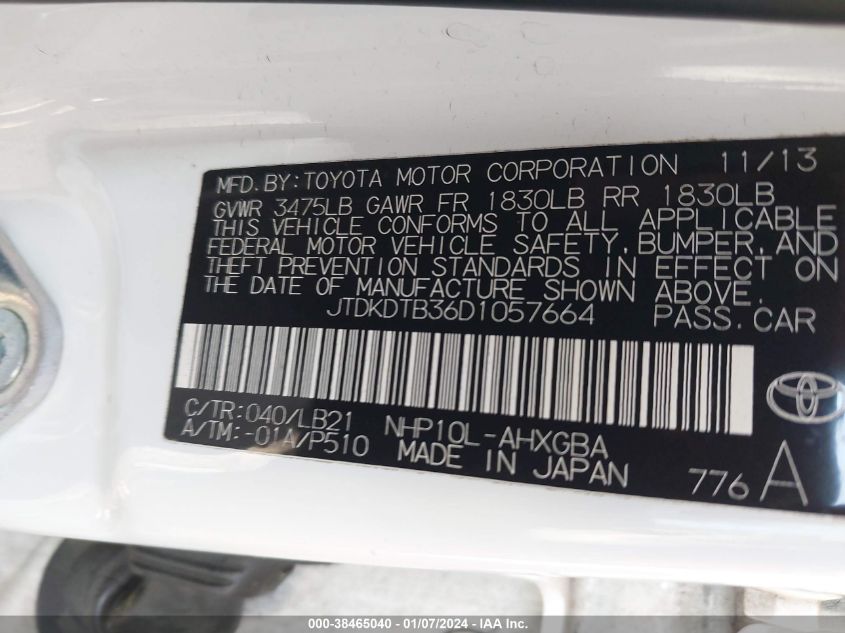 2013 TOYOTA PRIUS C - JTDKDTB36D1057664