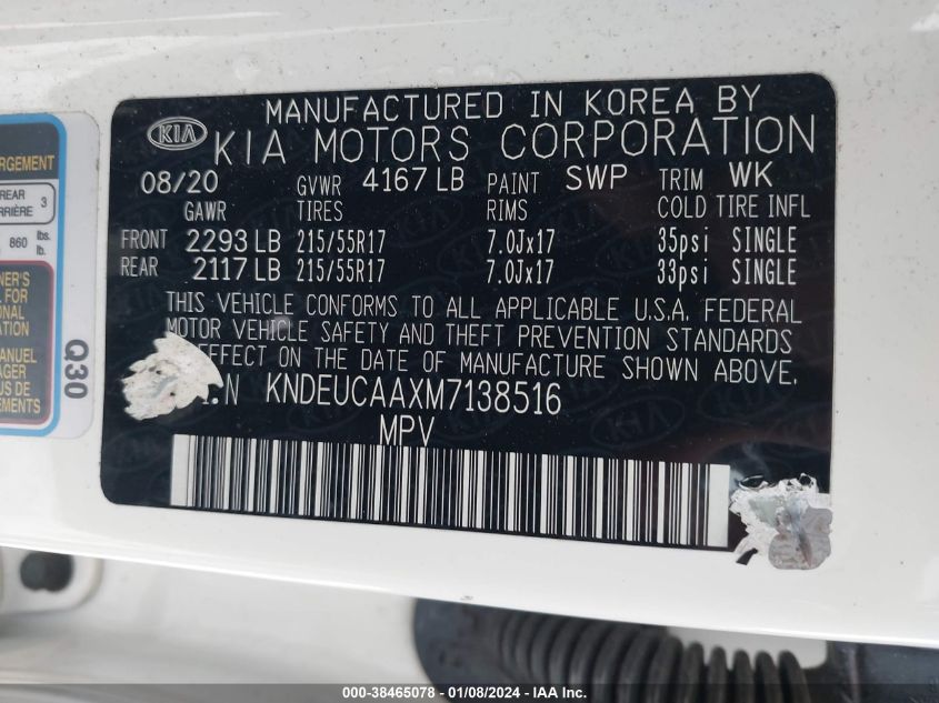 2021 KIA SELTOS S - KNDEUCAAXM7138516