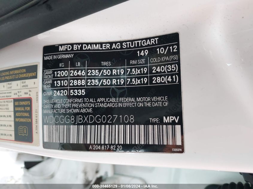 2013 MERCEDES-BENZ GLK 350 4MATIC WDCGG8JBXDG027108