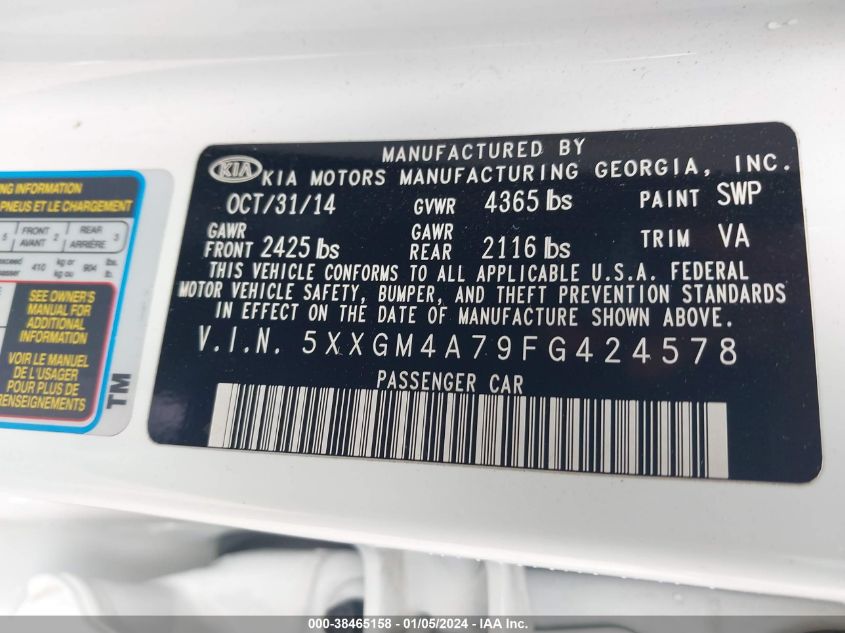 2015 KIA OPTIMA LX - 5XXGM4A79FG424578