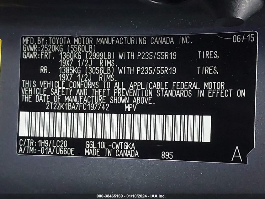2015 LEXUS RX 350 - 2T2ZK1BA7FC197742