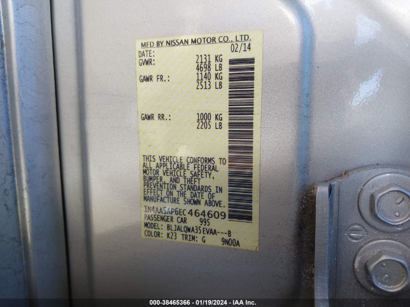 2014 NISSAN MAXIMA 3.5 S - 1N4AA5AP6EC464609