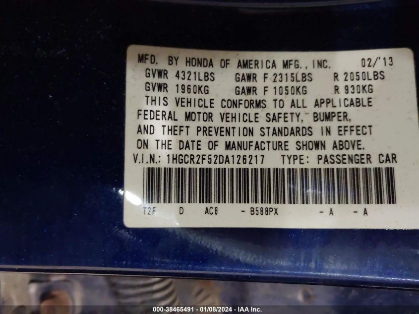 2013 HONDA ACCORD SPORT - 1HGCR2F52DA126217