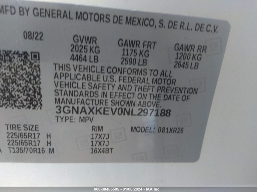 2022 CHEVROLET EQUINOX FWD LT - 3GNAXKEV0NL297188