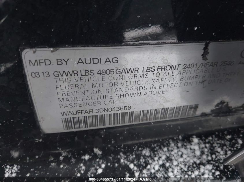 2013 AUDI A4 PREMIUM PLUS - WAUFFAFL3DN043656