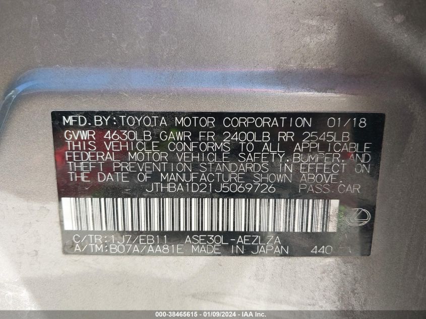 2018 LEXUS IS 300 - JTHBA1D21J5069726
