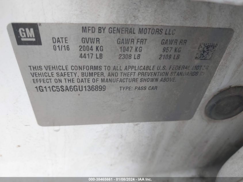 2016 CHEVROLET MALIBU LIMITED LT - 1G11C5SA6GU136899